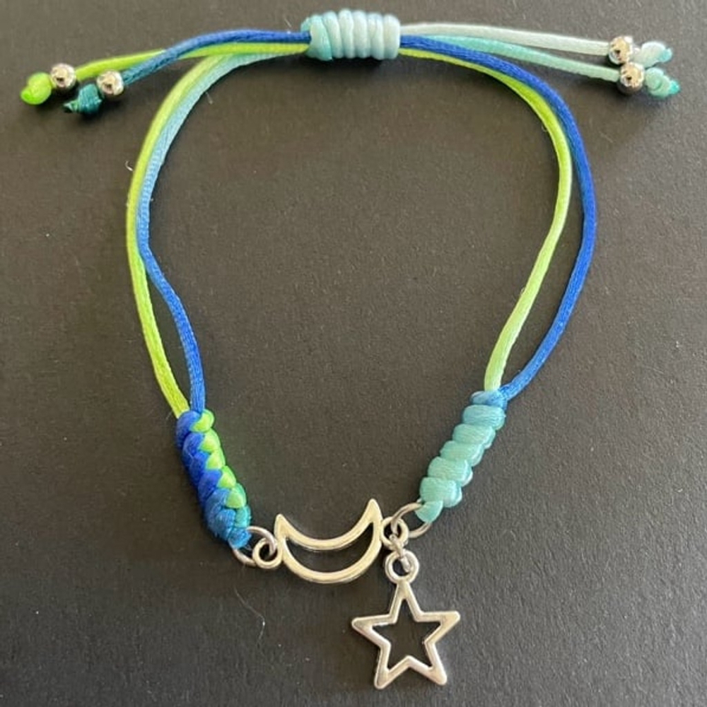 Colorful Cord Slide Knot Bracelet with Moon Connector & Star Charm